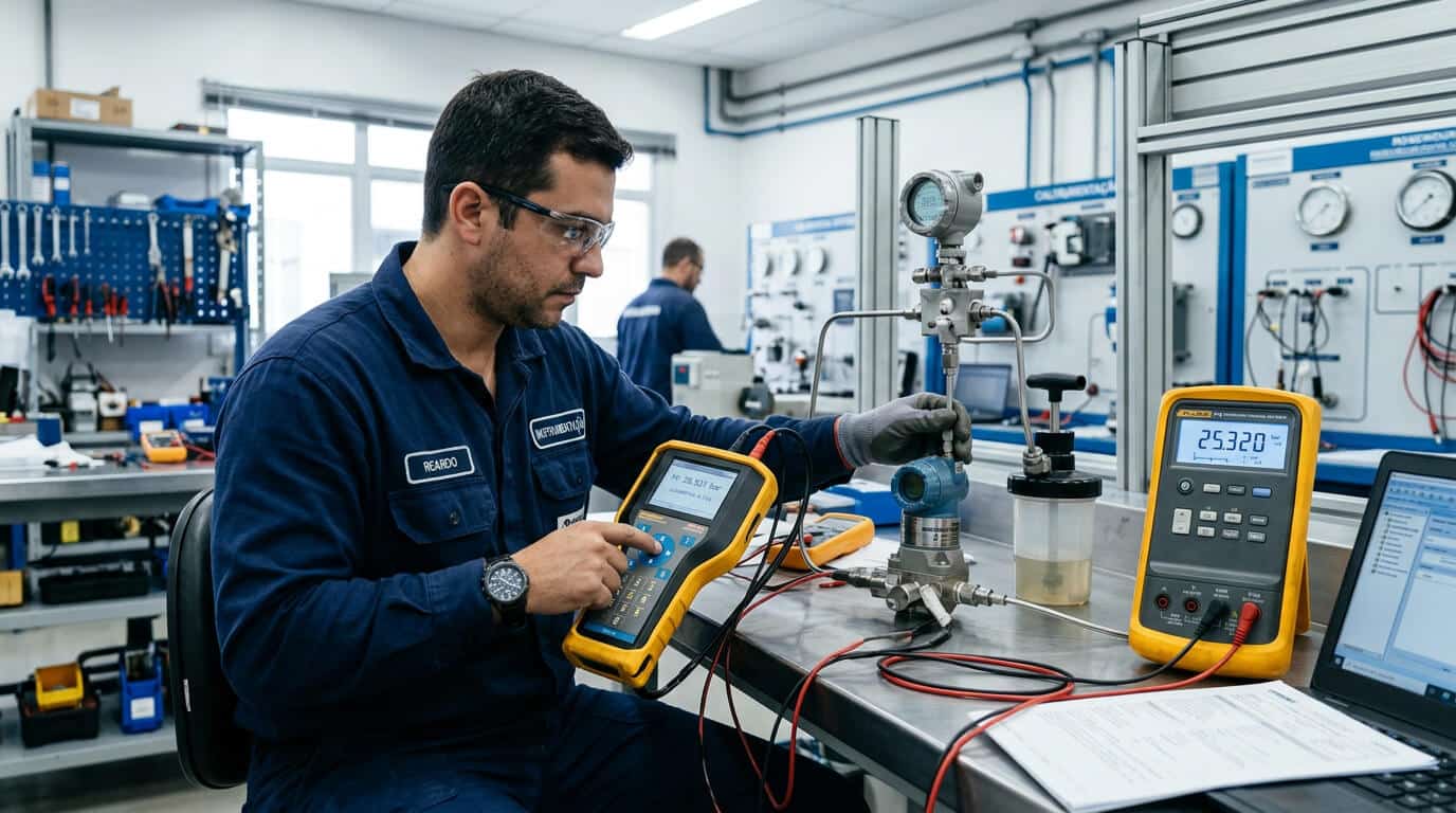 Ajuste de span via Upper Trim com comunicador HART em transmissor de pressão