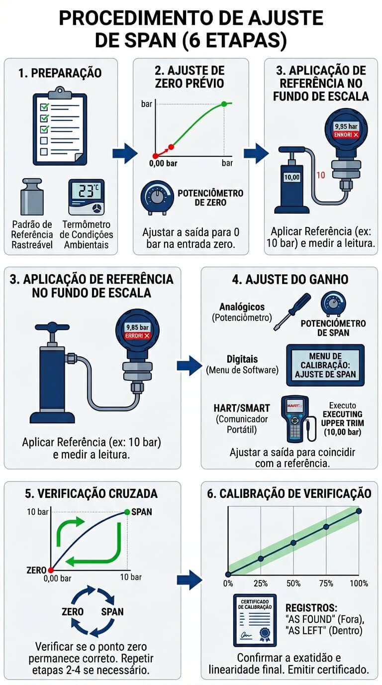 Procedimento completo de ajuste de span em instrumentos de medição em 6 etapas