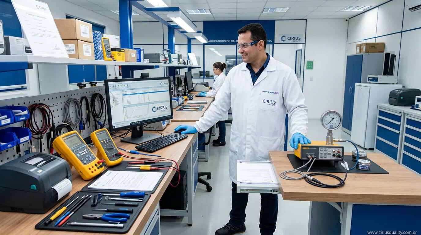 Bancada de calibração completa de pressão com padrões e sistema de aquisição de dados