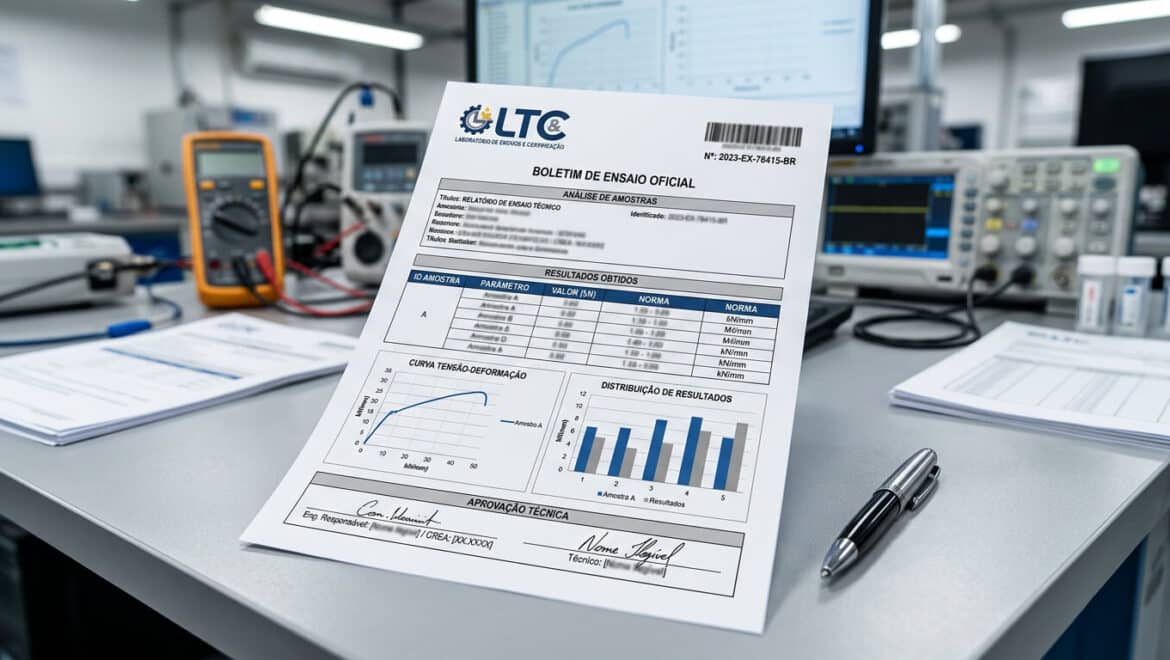 Boletim de ensaio oficial emitido por laboratório acreditado conforme ISO 17025