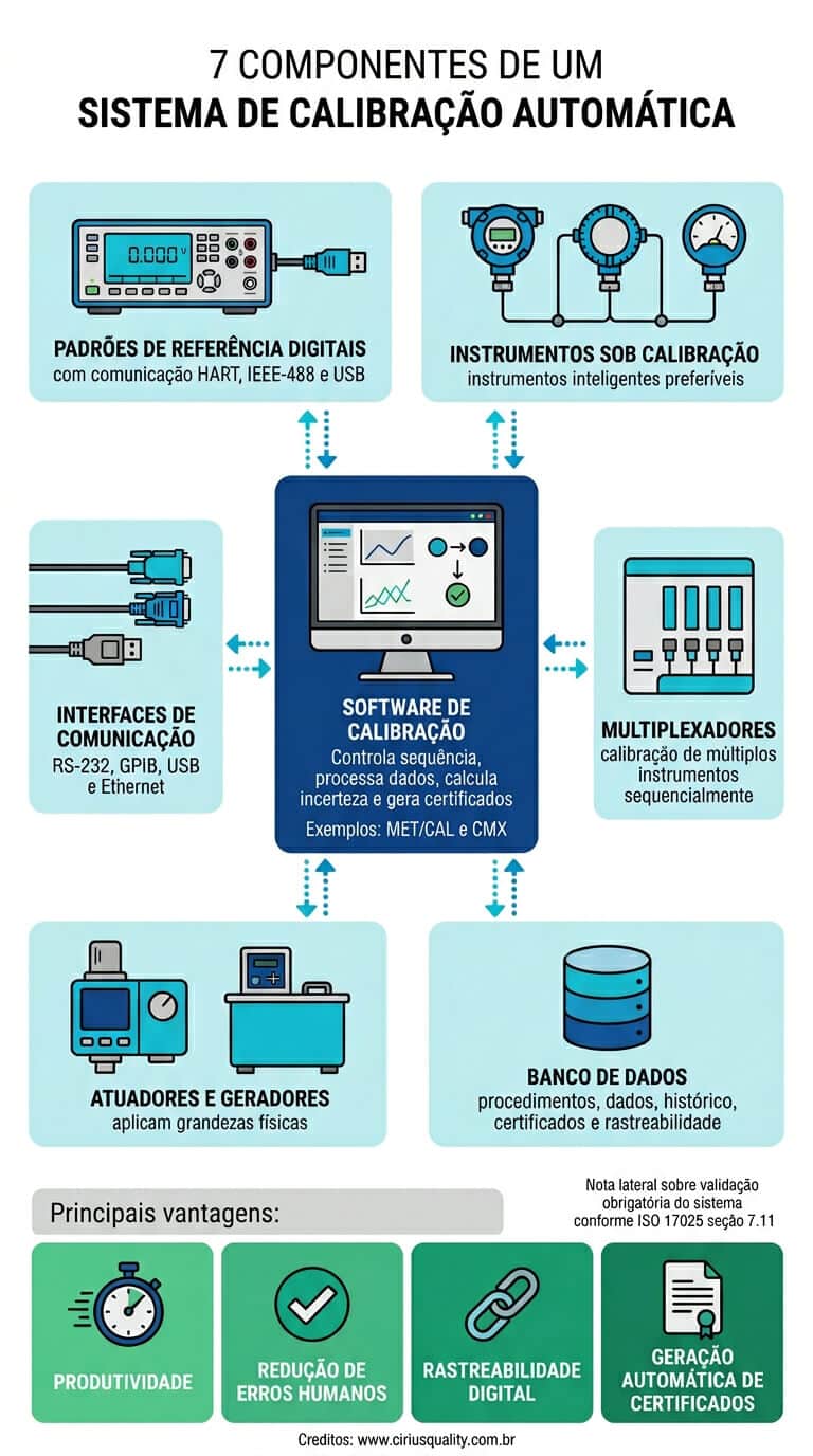 Sete componentes de um sistema de calibração automática em arquitetura conectada ao software central
