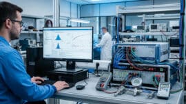 Sistema de calibração automática com software e instrumentos conectados em laboratório de metrologia