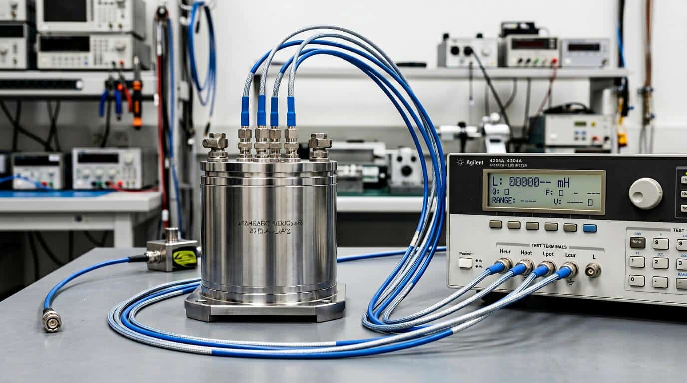 Bobina padrão de precisão para calibração de medidores LCR em laboratório de metrologia elétrica
